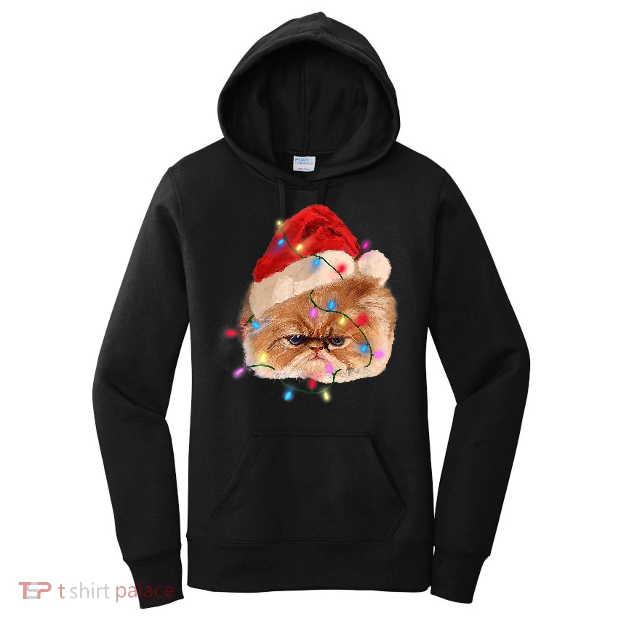 Funny Xmas Persian Cat Christmas Lights Adorable Face Fluffy TShirt Women's Hoodie