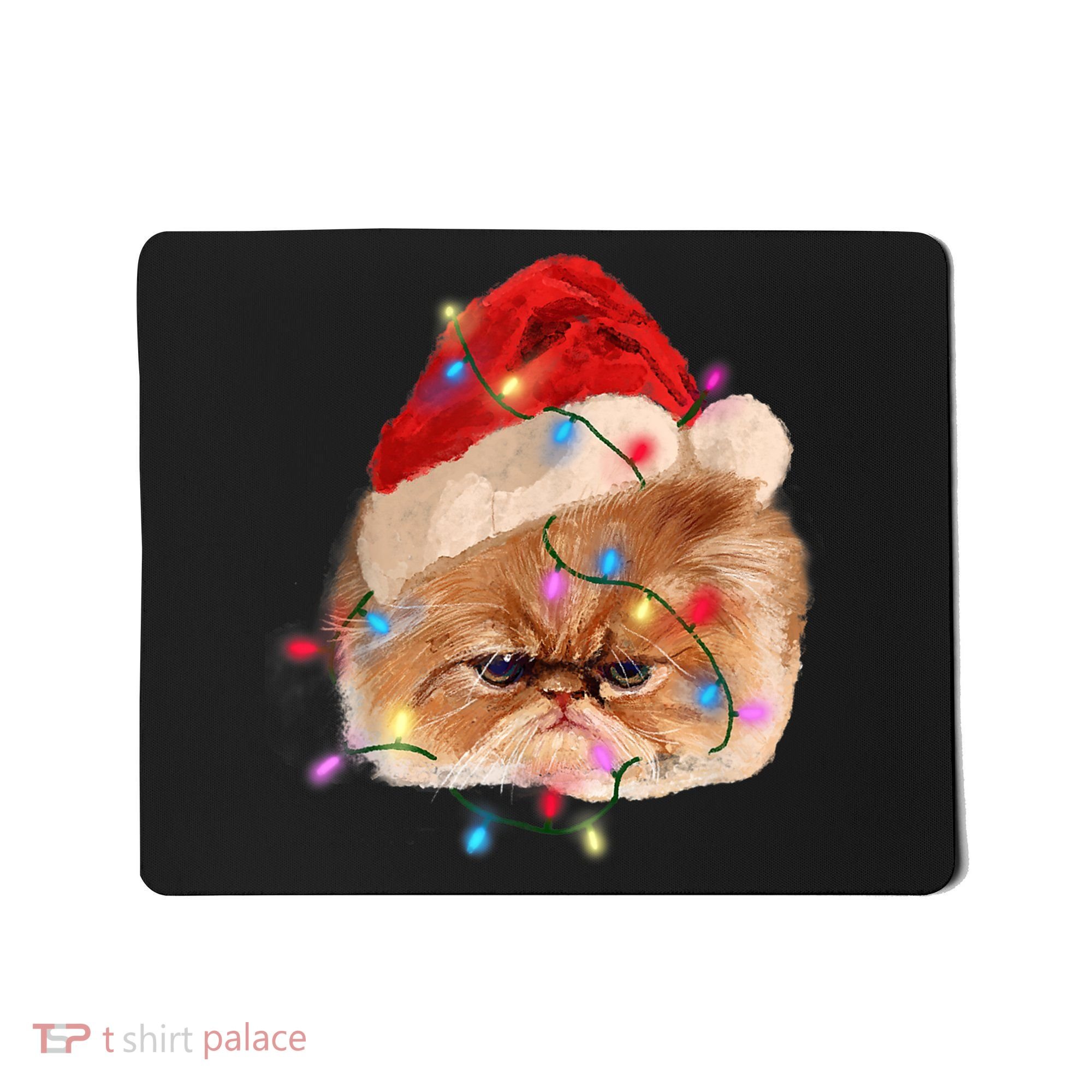 Funny Xmas Persian Cat Christmas Lights Adorable Face Fluffy TShirt Mousepad
