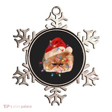 Funny Xmas Persian Cat Christmas Lights Adorable Face Fluffy TShirt Ornament