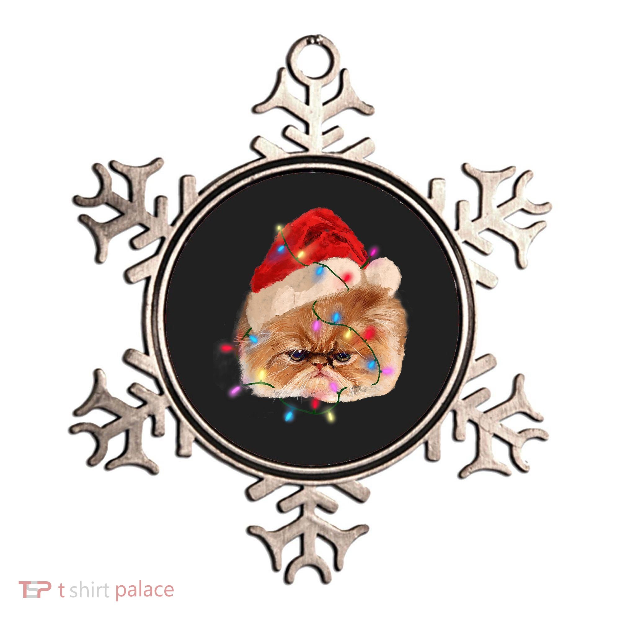 Funny Xmas Persian Cat Christmas Lights Adorable Face Fluffy TShirt Ornament