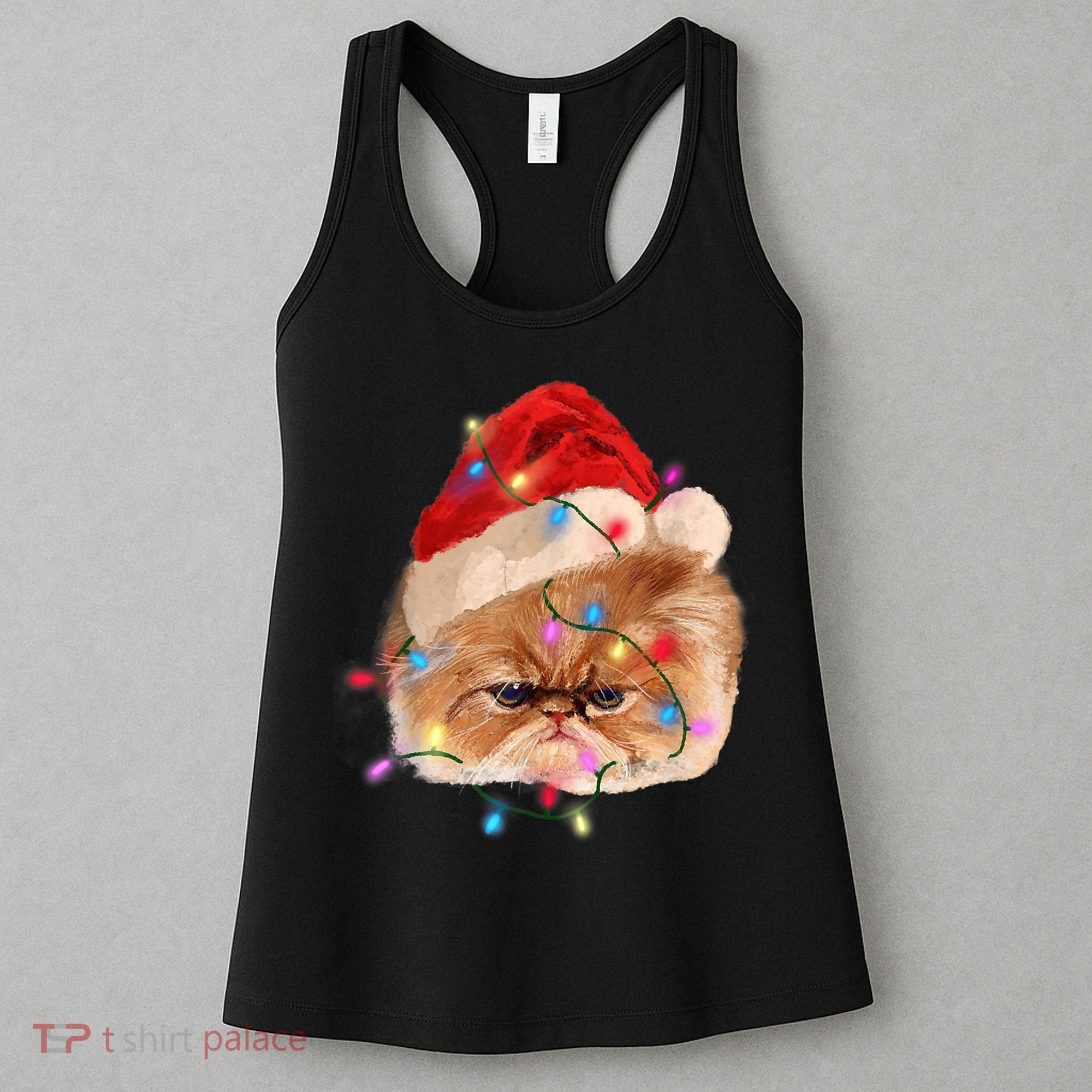 Funny Xmas Persian Cat Christmas Lights Adorable Face Fluffy TShirt Women's Tank Top