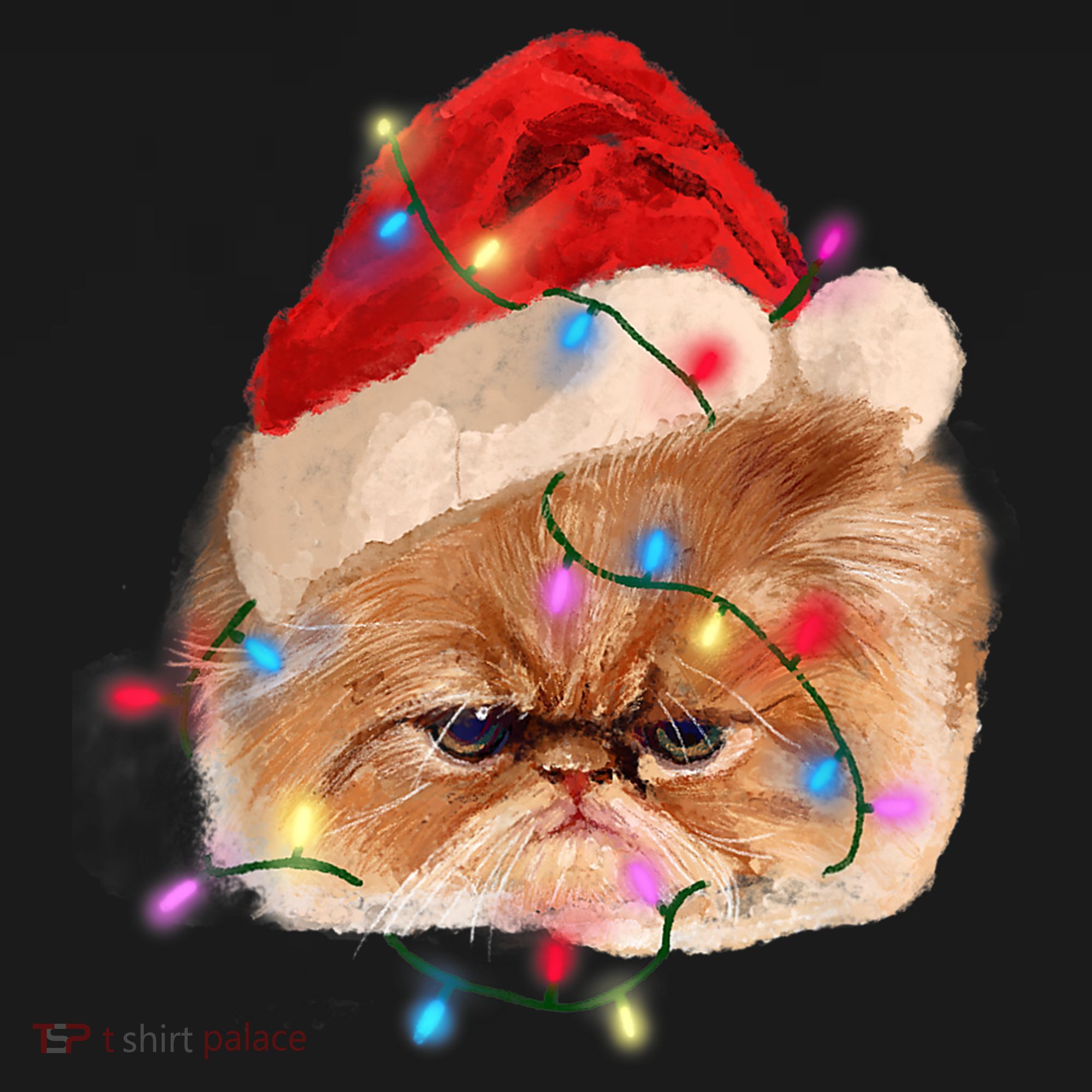 Funny Xmas Persian Cat Christmas Lights Adorable Face Fluffy TShirt Baby Bodysuit