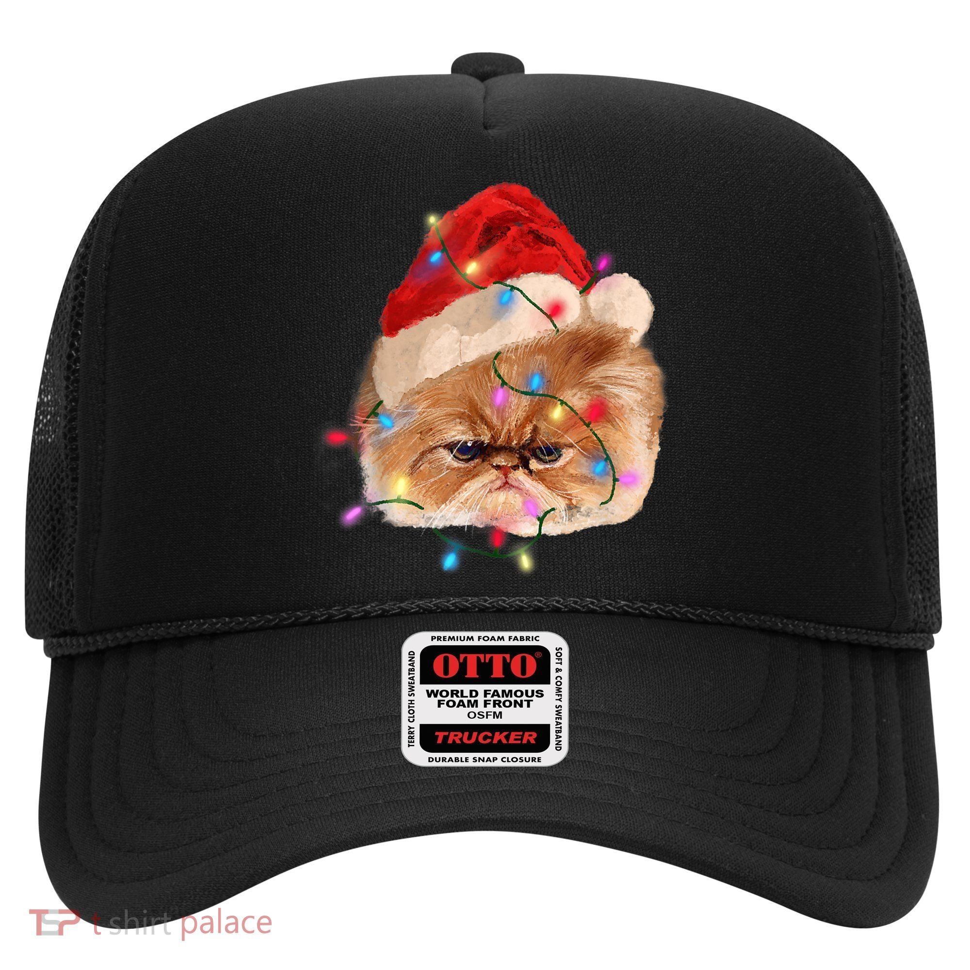 Funny Xmas Persian Cat Christmas Lights Adorable Face Fluffy TShirt Hat
