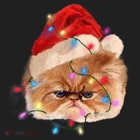 Funny Xmas Persian Cat Christmas Lights Adorable Face Fluffy TShirt Hat thumb 2