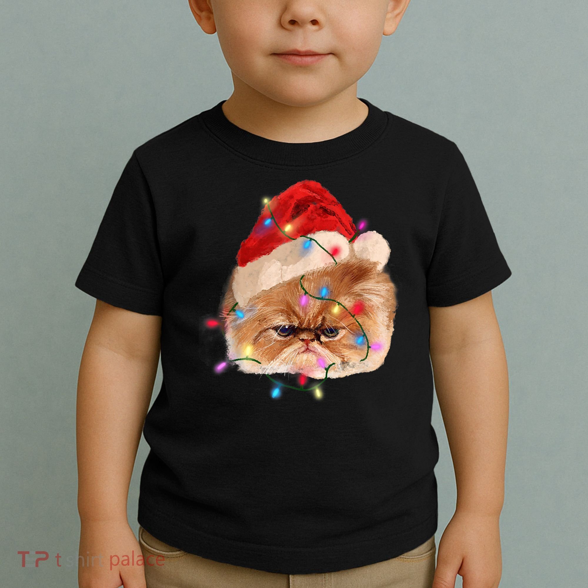 Funny Xmas Persian Cat Christmas Lights Adorable Face Fluffy TShirt Toddler T-Shirt
