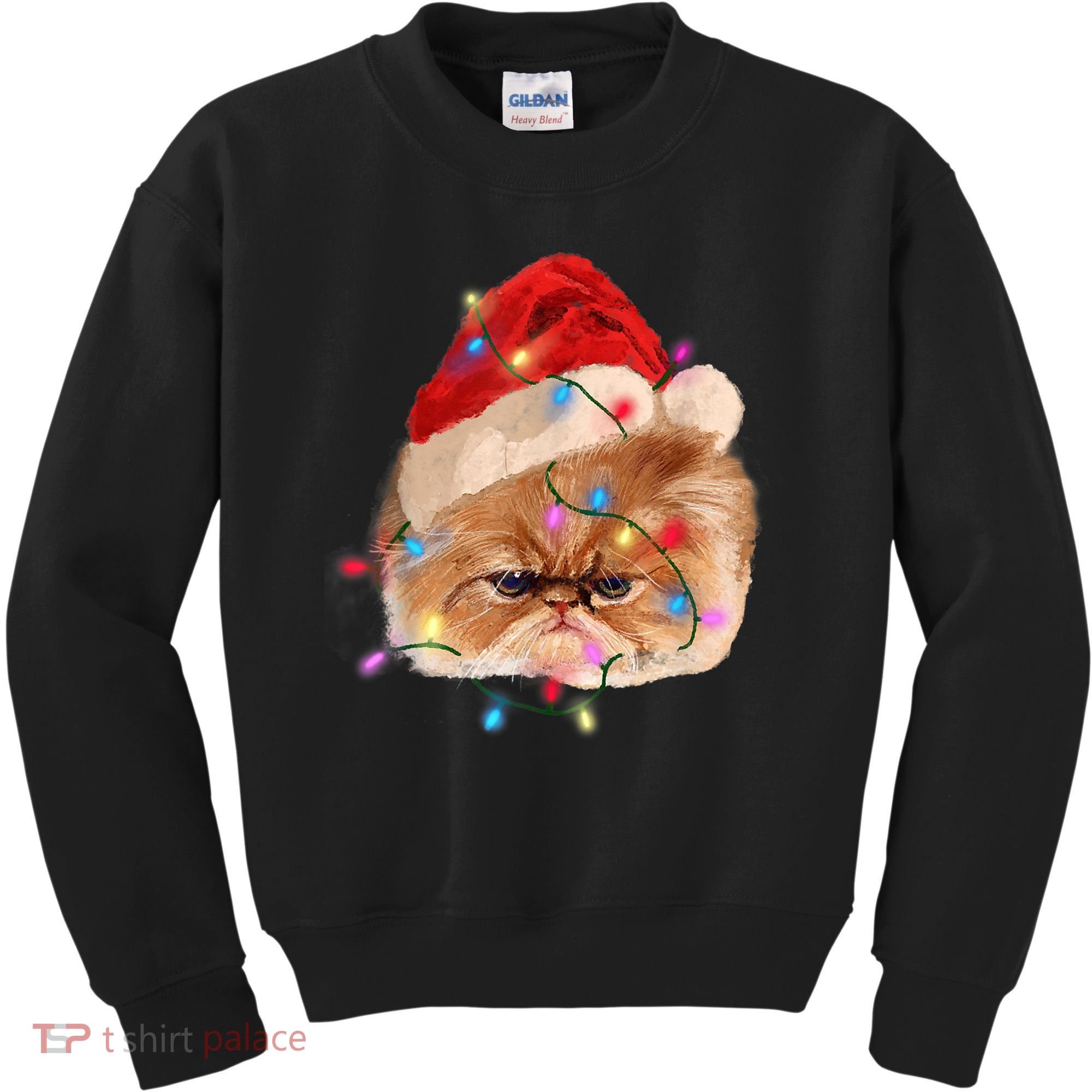 Funny Xmas Persian Cat Christmas Lights Adorable Face Fluffy TShirt Kids Sweatshirt