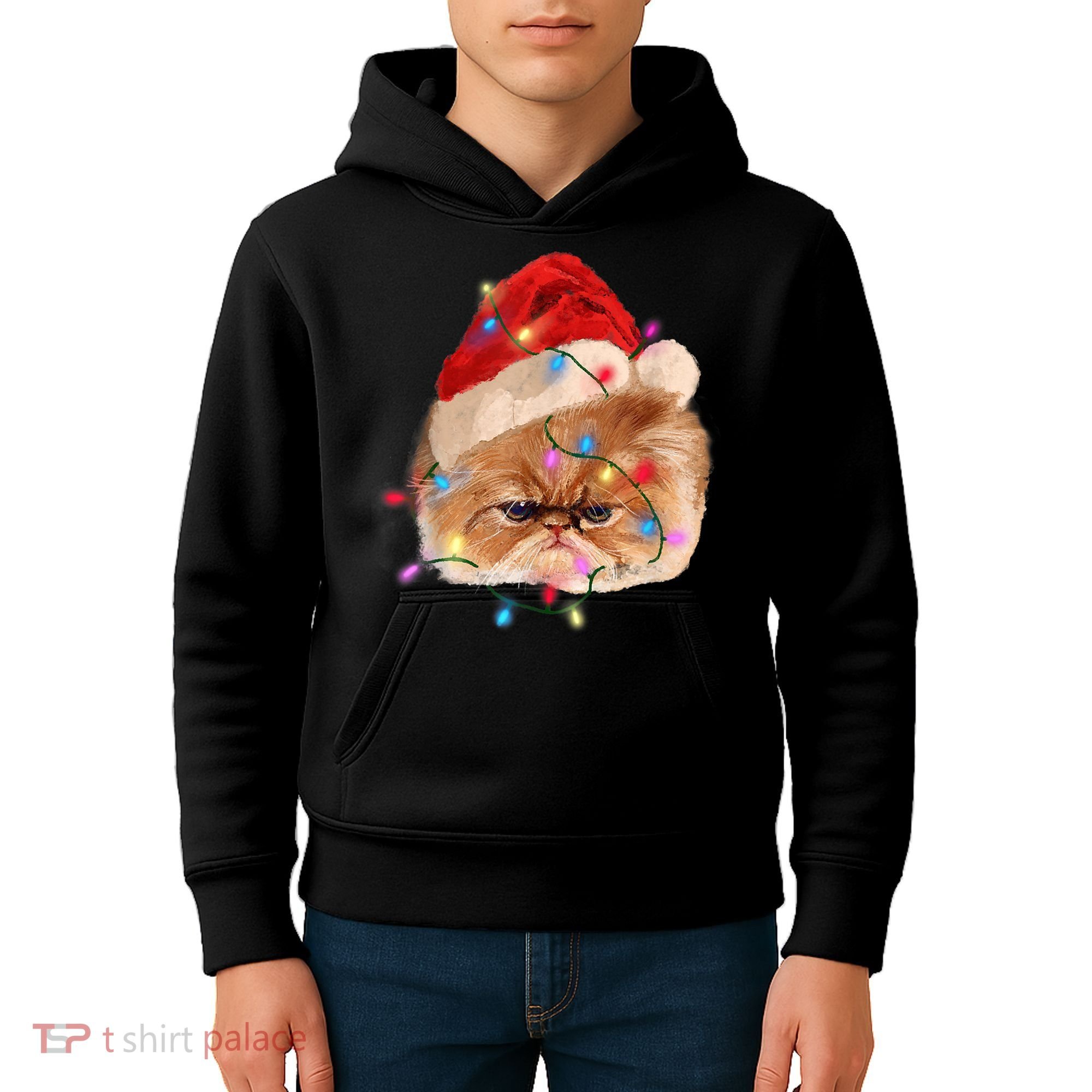 Funny Xmas Persian Cat Christmas Lights Adorable Face Fluffy TShirt Kids Hoodie