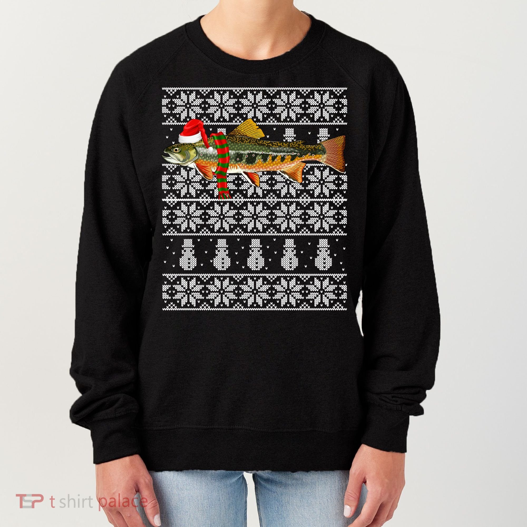 Fish Xmas Santa Hat Brook Trout Ugly Christmas Funny Gift Women's Sweatshirt