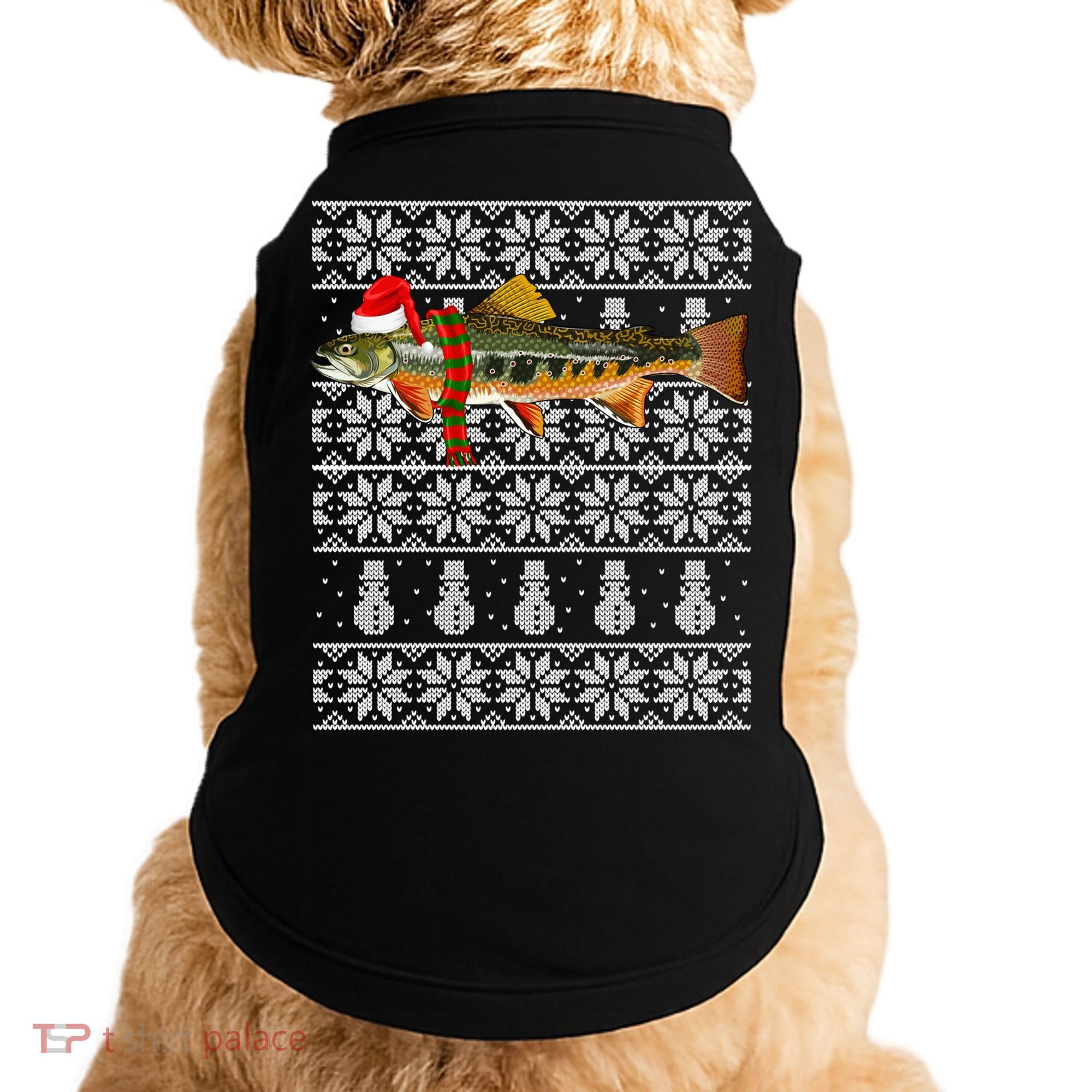 Fish Xmas Santa Hat Brook Trout Ugly Christmas Funny Gift Doggie Tank