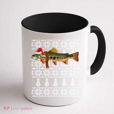 Fish Xmas Santa Hat Brook Trout Ugly Christmas Funny Gift Coffee Mug back
