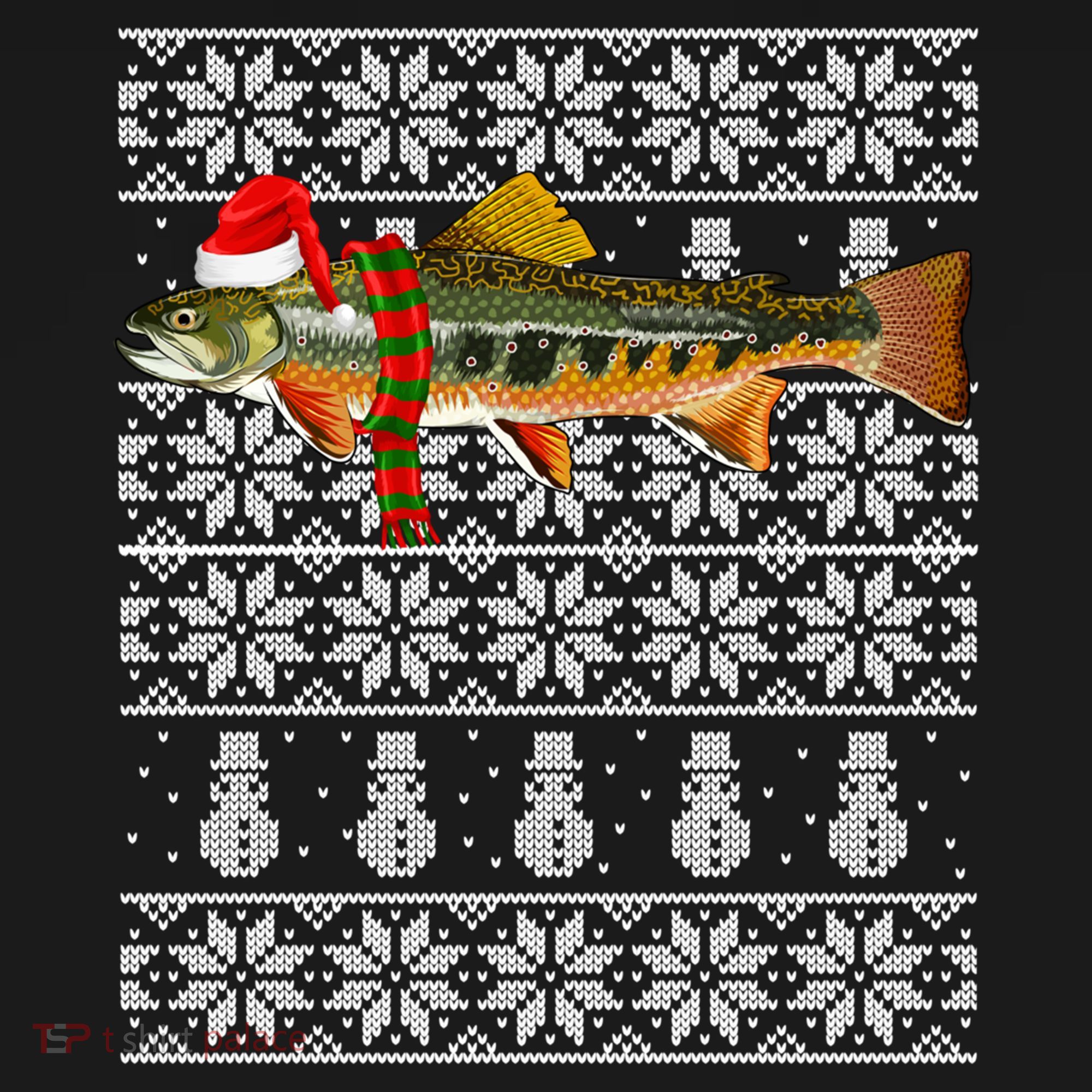 Fish Xmas Santa Hat Brook Trout Ugly Christmas Funny Gift Pajama Set