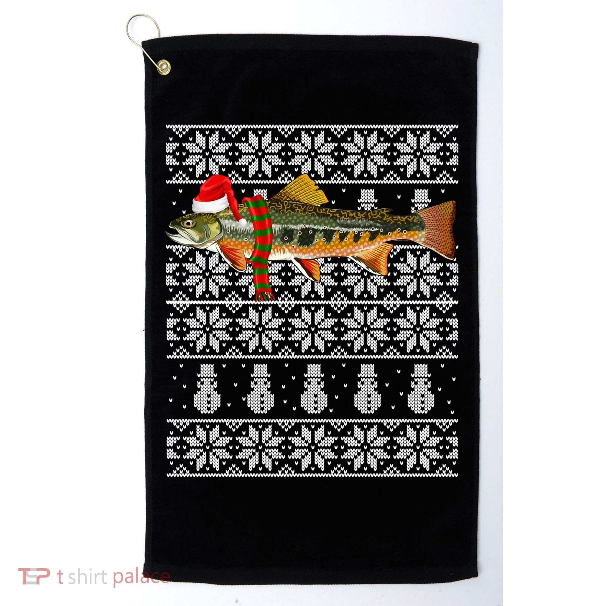 Fish Xmas Santa Hat Brook Trout Ugly Christmas Funny Gift Golf Towel