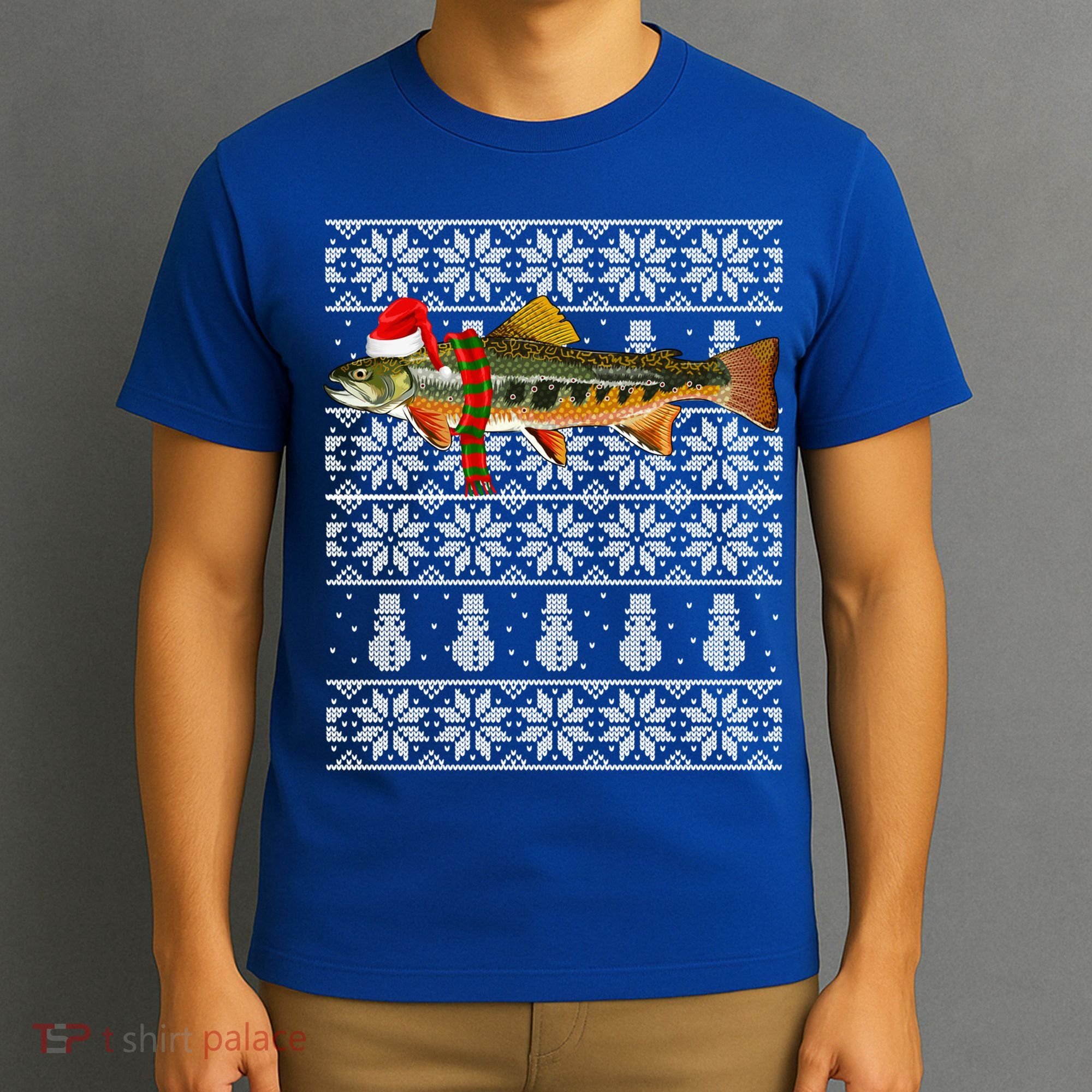 Fish Xmas Santa Hat Brook Trout Ugly Christmas Funny Gift T-Shirt