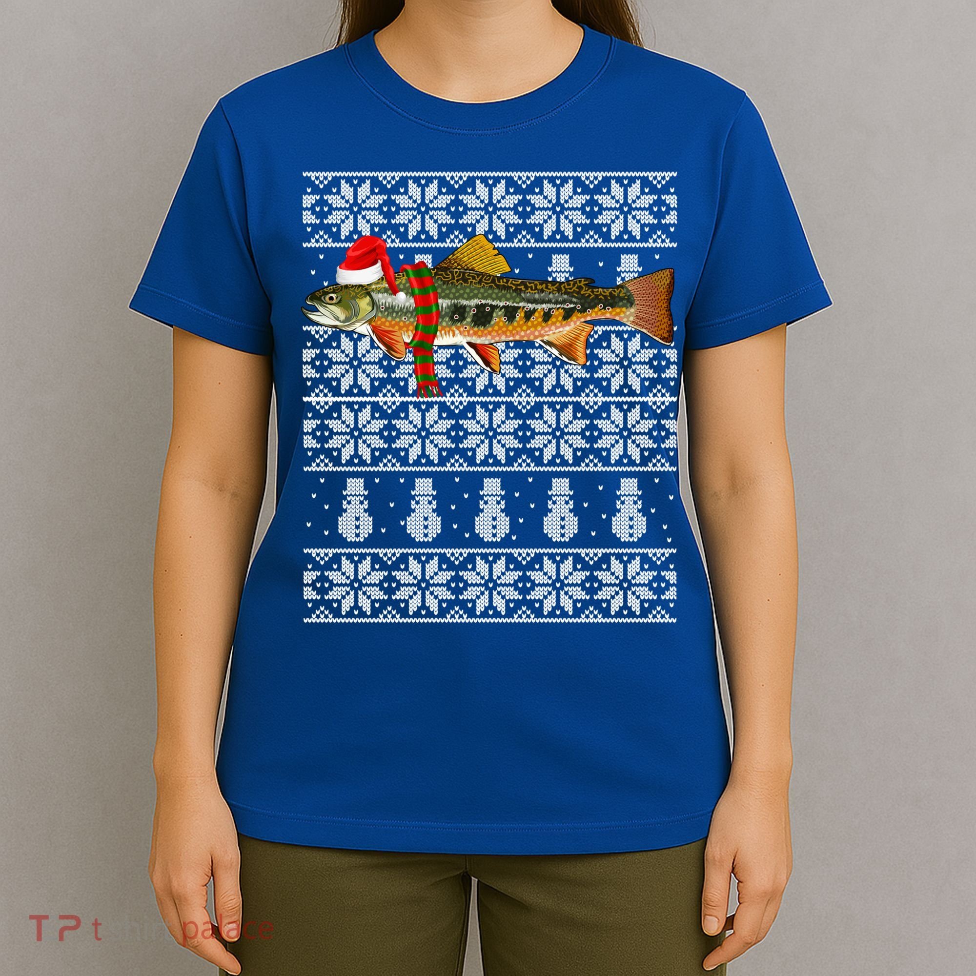 Fish Xmas Santa Hat Brook Trout Ugly Christmas Funny Gift T-Shirt