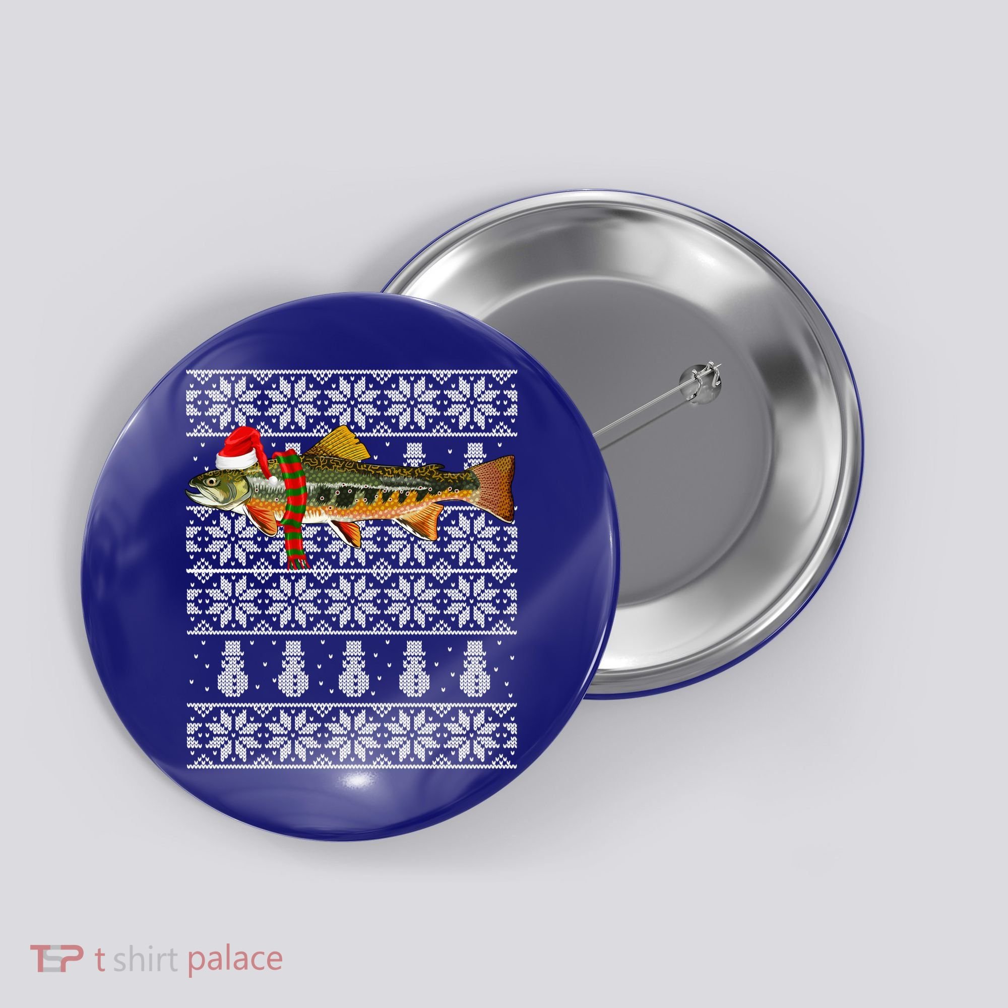 Fish Xmas Santa Hat Brook Trout Ugly Christmas Funny Gift Button