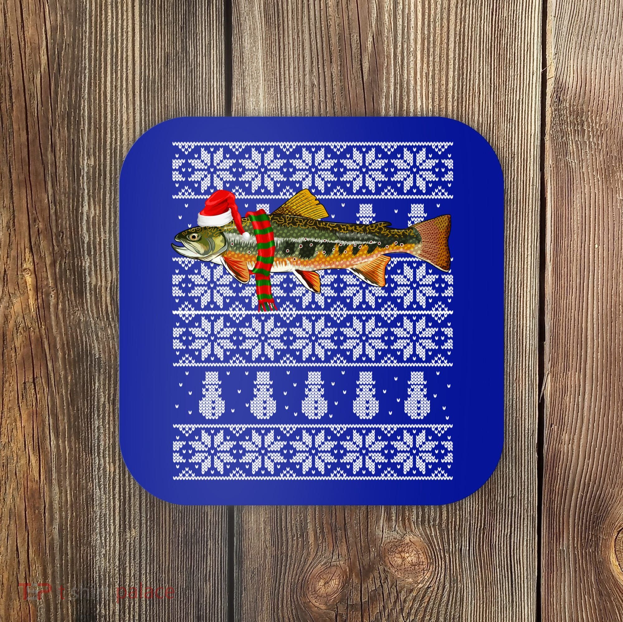 Fish Xmas Santa Hat Brook Trout Ugly Christmas Funny Gift Coaster