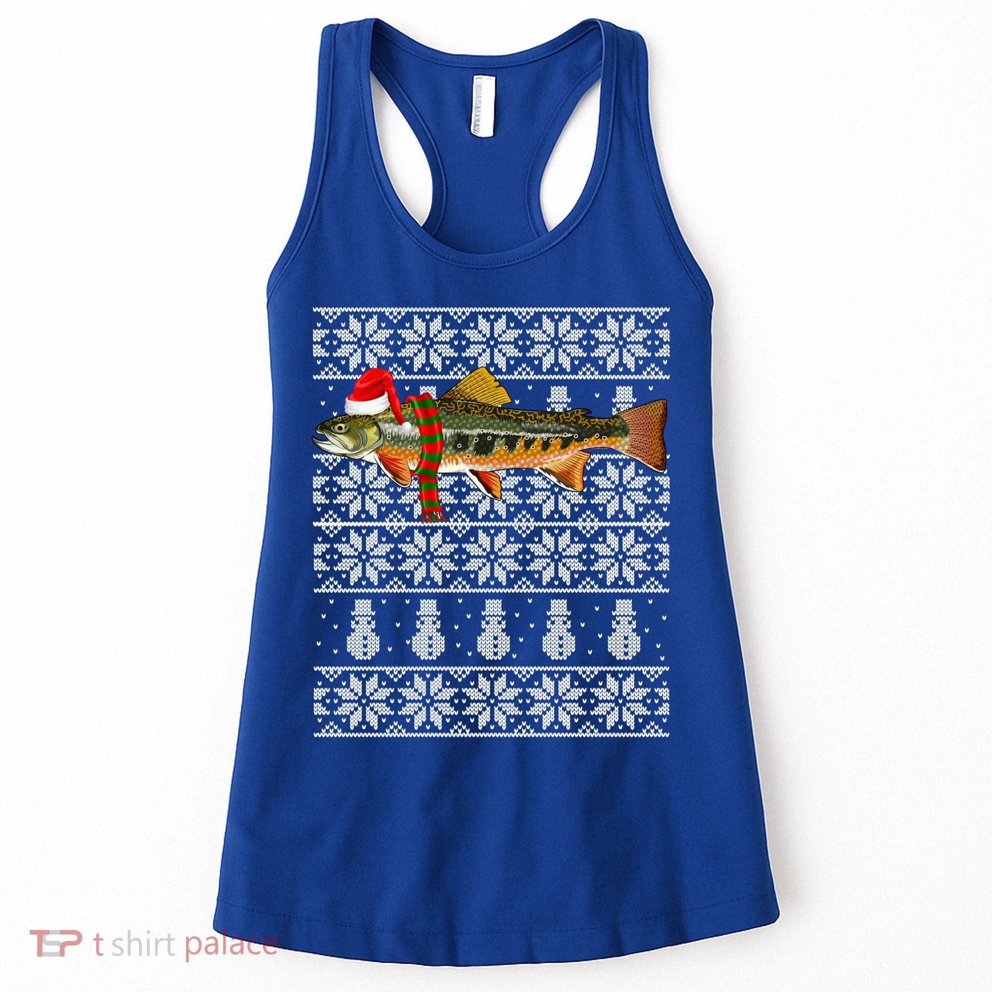Fish Xmas Santa Hat Brook Trout Ugly Christmas Funny Gift Women's Tank Top
