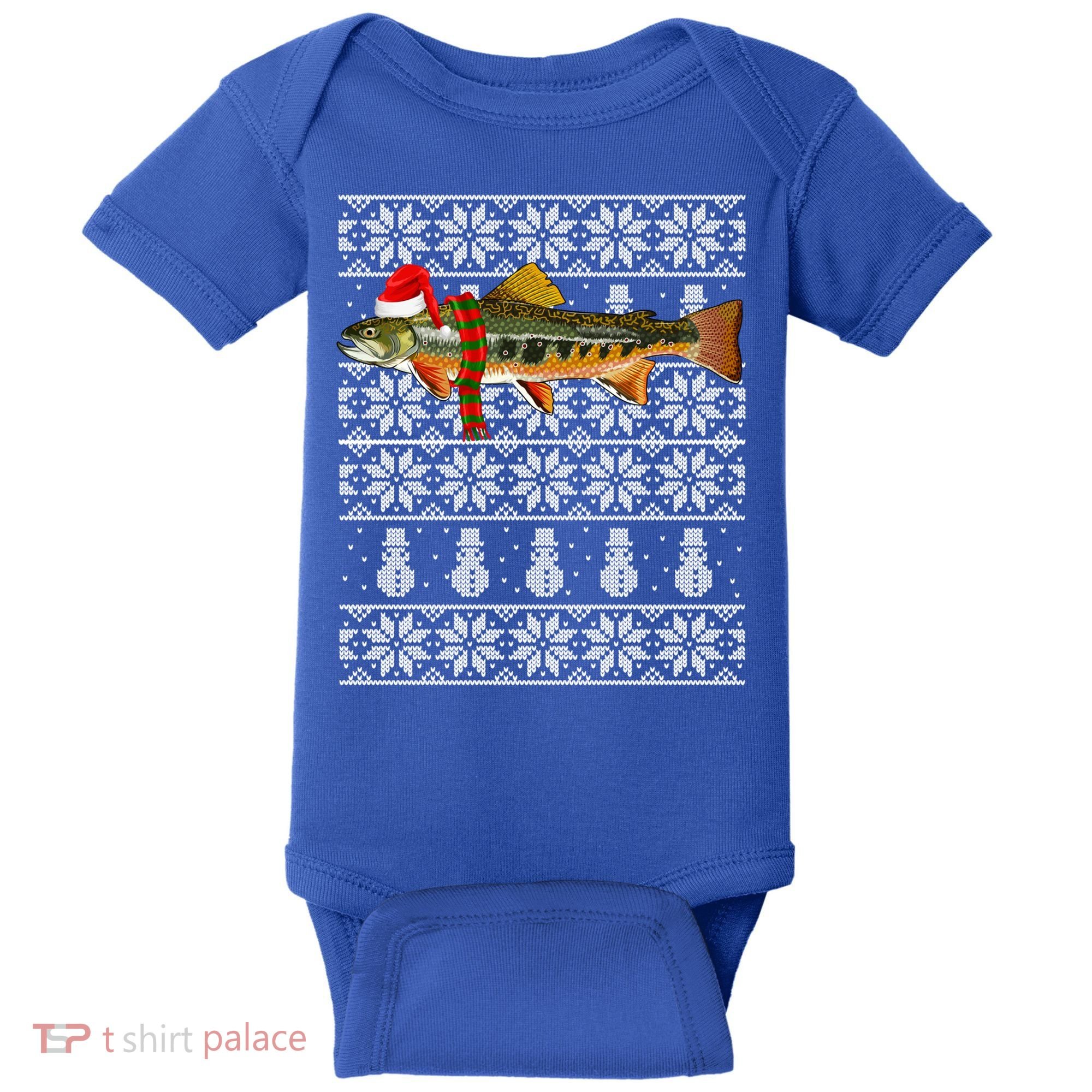 Fish Xmas Santa Hat Brook Trout Ugly Christmas Funny Gift Baby Bodysuit