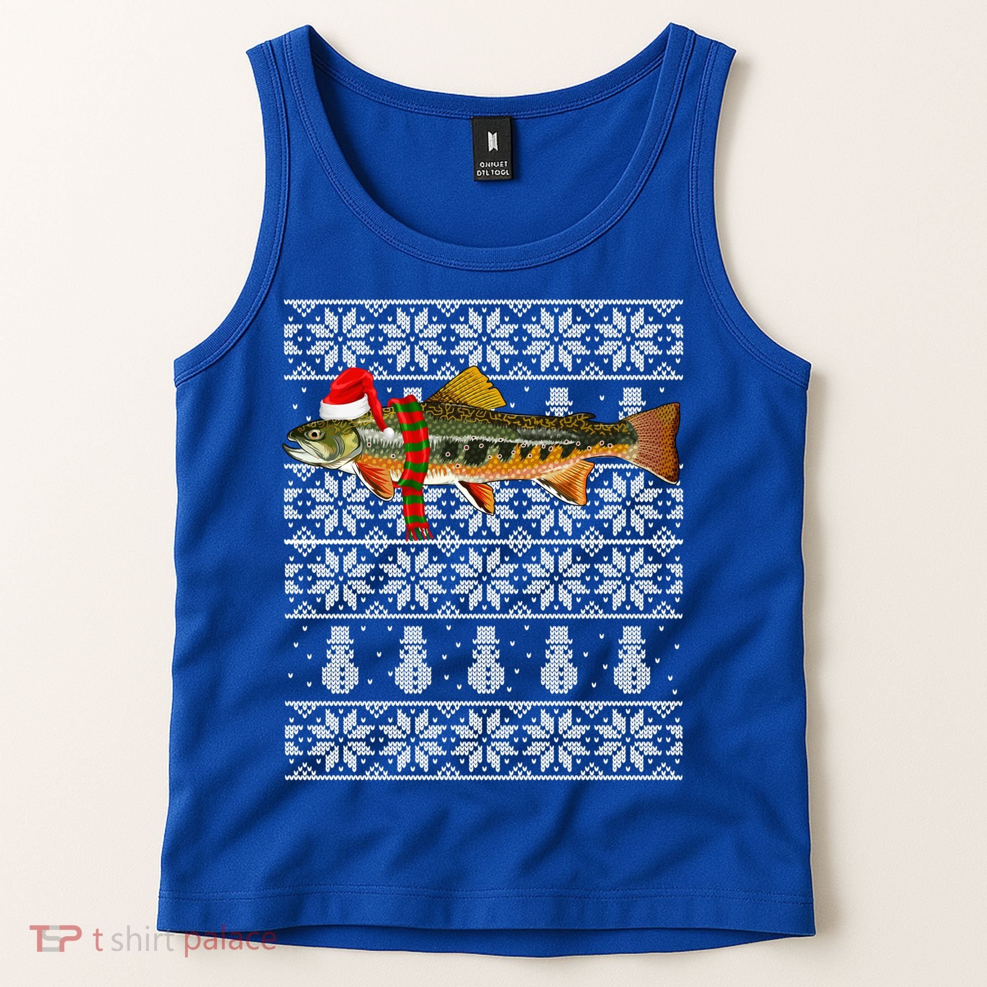 Fish Xmas Santa Hat Brook Trout Ugly Christmas Funny Gift Tank Top