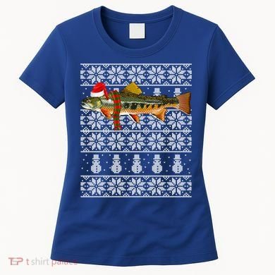 Fish Xmas Santa Hat Brook Trout Ugly Christmas Funny Gift Women's T-Shirt