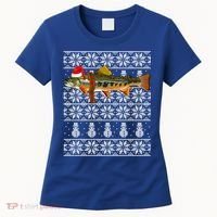 Fish Xmas Santa Hat Brook Trout Ugly Christmas Funny Gift Women's T-Shirt thumb 0