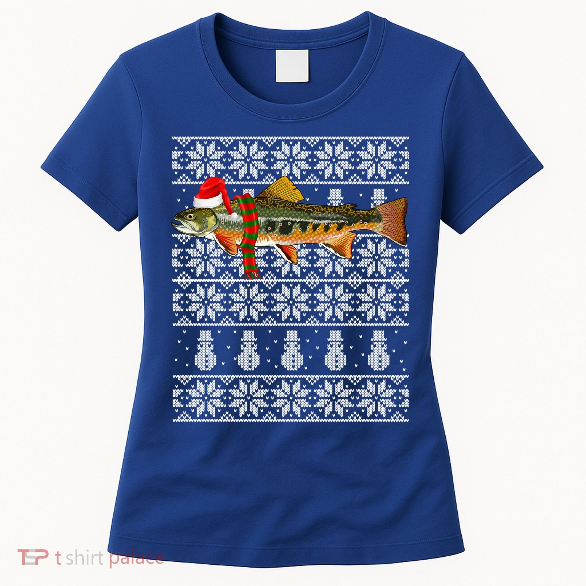 Fish Xmas Santa Hat Brook Trout Ugly Christmas Funny Gift Women's T-Shirt
