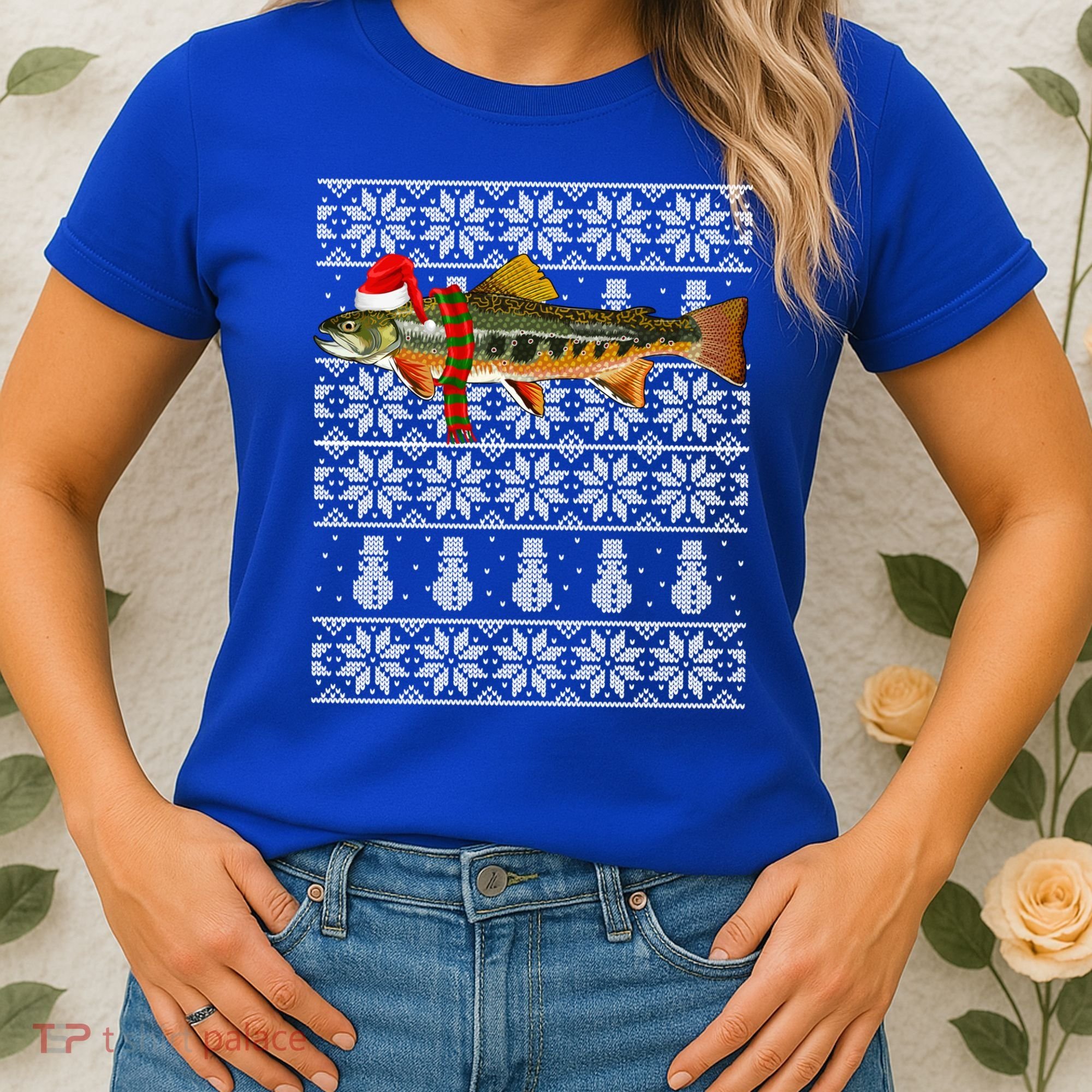 Fish Xmas Santa Hat Brook Trout Ugly Christmas Funny Gift Women's T-Shirt