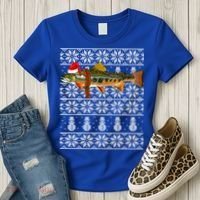 Fish Xmas Santa Hat Brook Trout Ugly Christmas Funny Gift Women's T-Shirt thumb 3