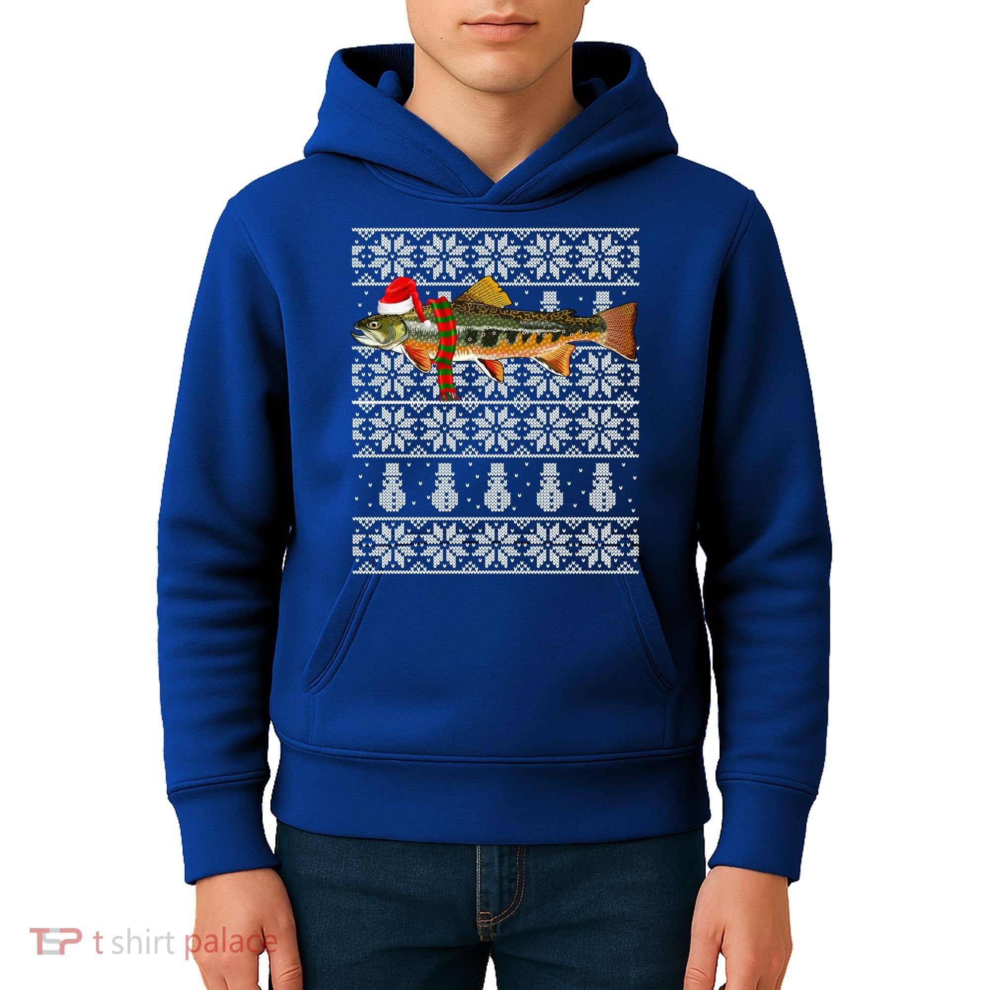Fish Xmas Santa Hat Brook Trout Ugly Christmas Funny Gift Kids Hoodie