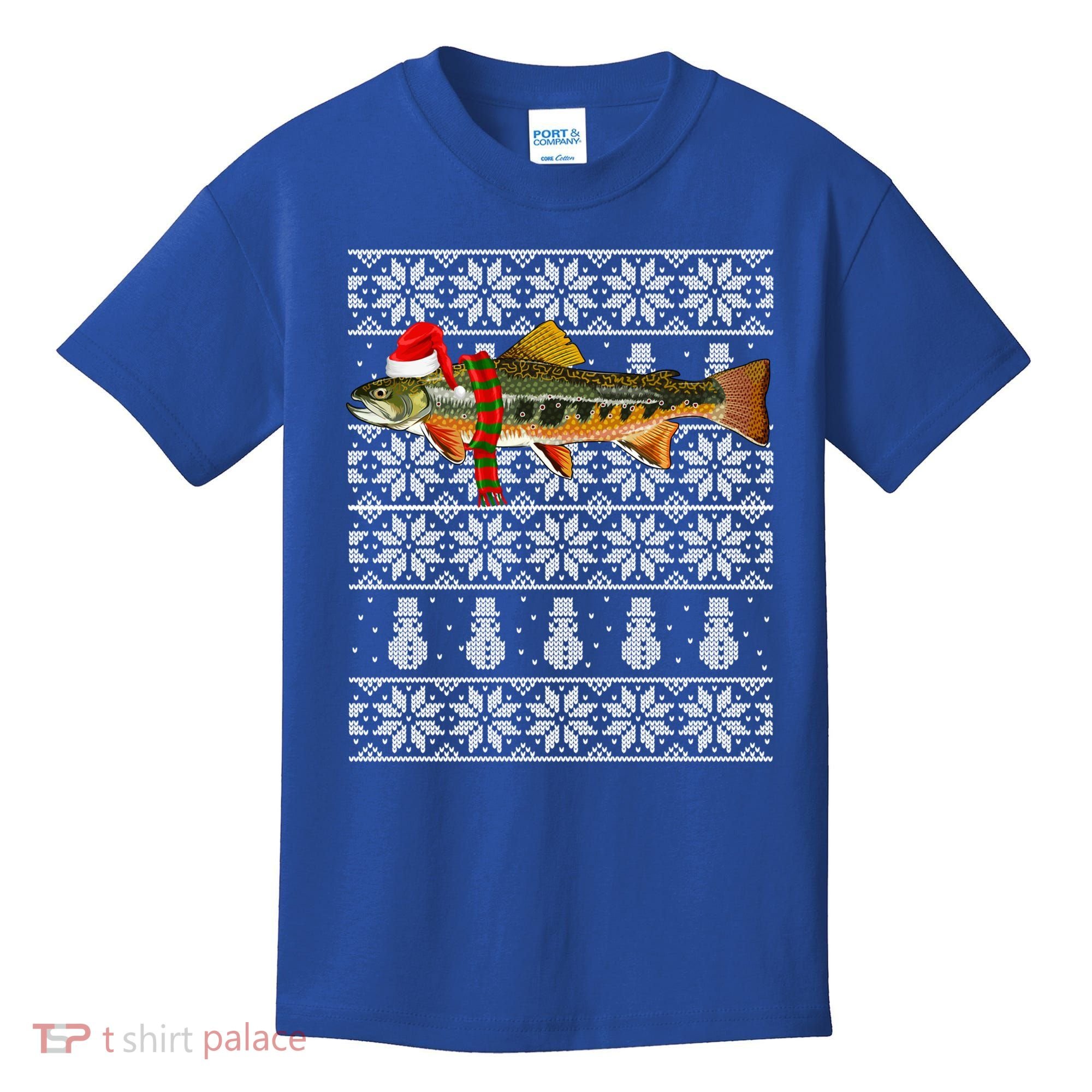 Fish Xmas Santa Hat Brook Trout Ugly Christmas Funny Gift Kids T-Shirt