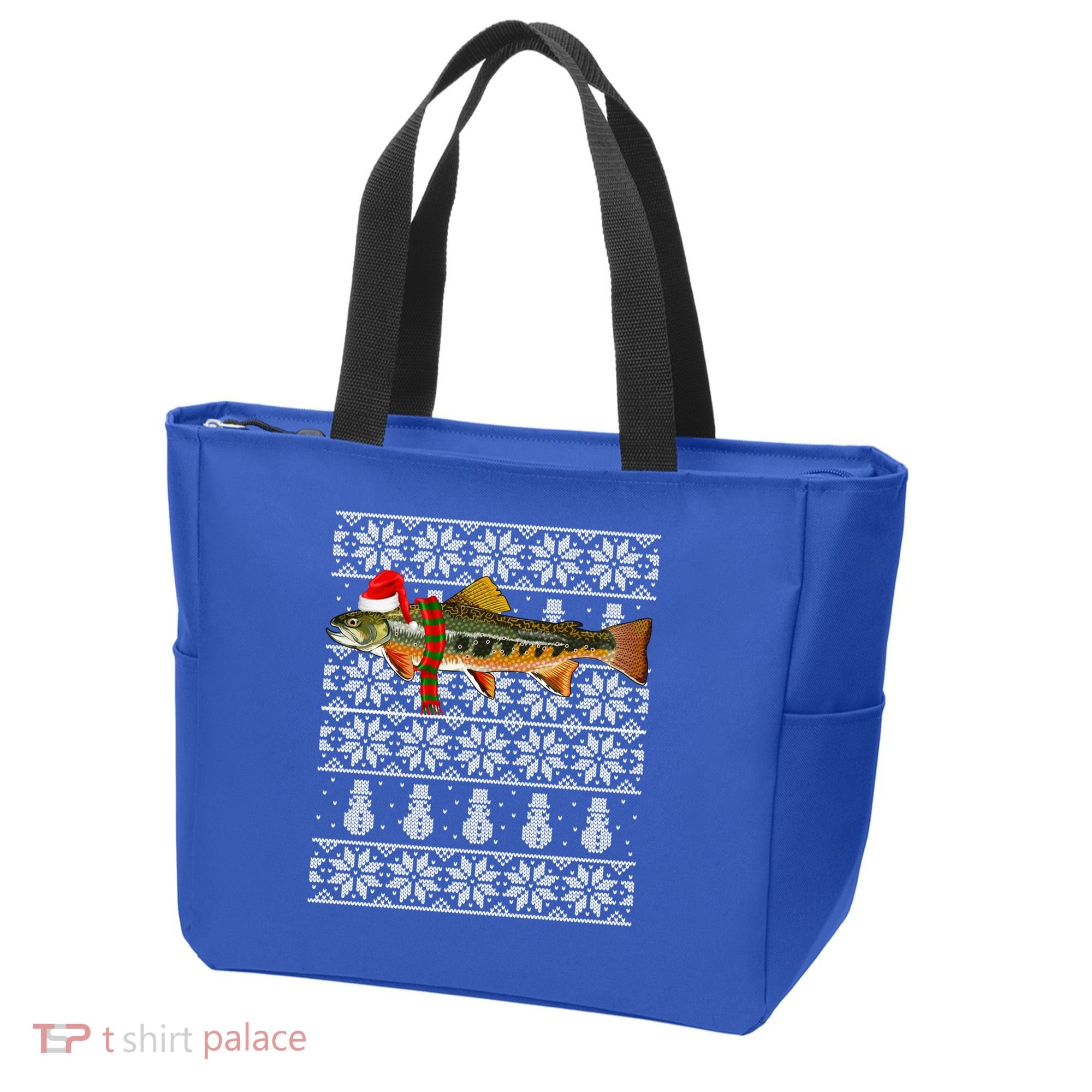 Fish Xmas Santa Hat Brook Trout Ugly Christmas Funny Gift Tote Bag