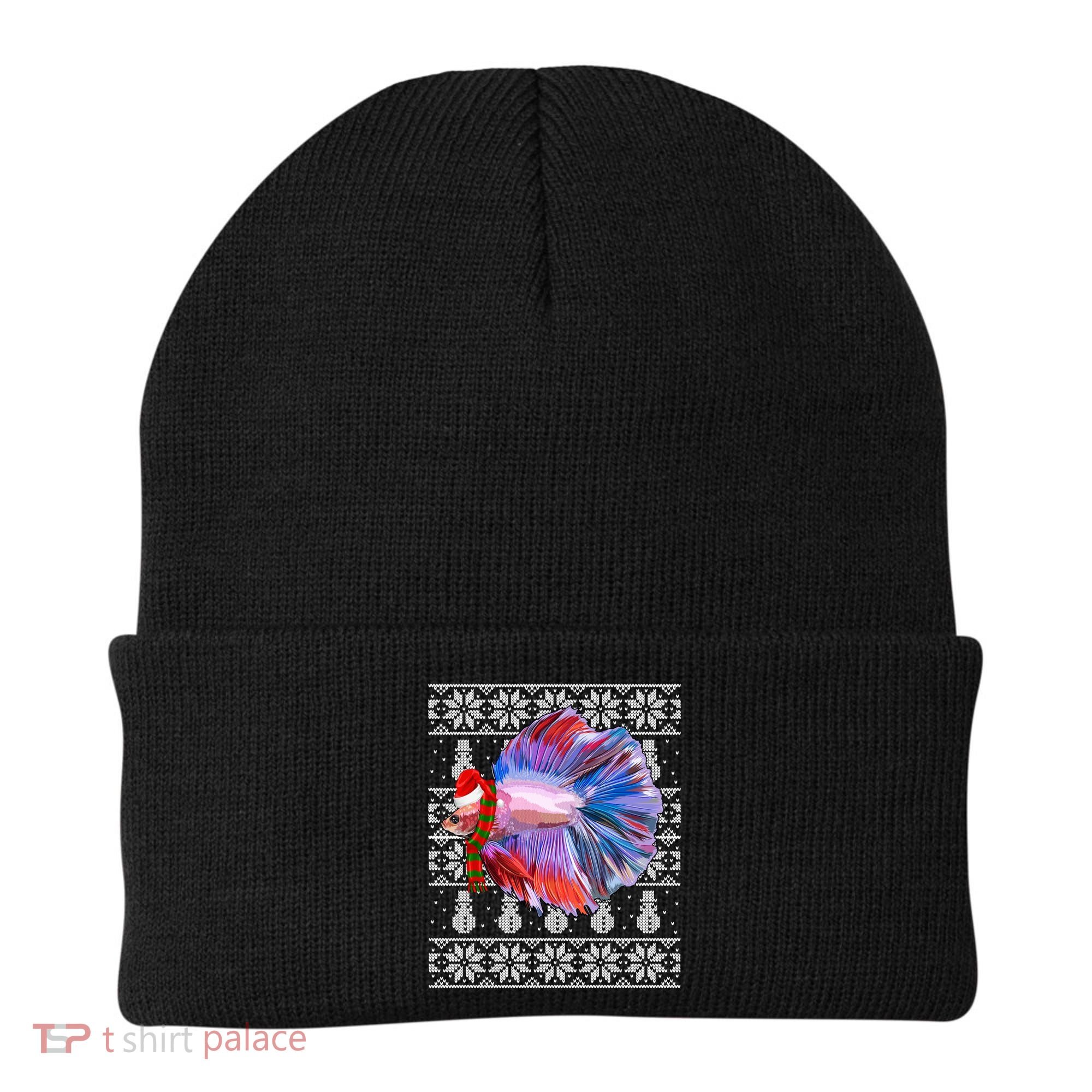 Fish Xmas Santa Hat Betta Fish Ugly Christmas Gift Beanie