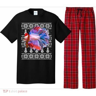 Fish Xmas Santa Hat Betta Fish Ugly Christmas Gift Pajama Set