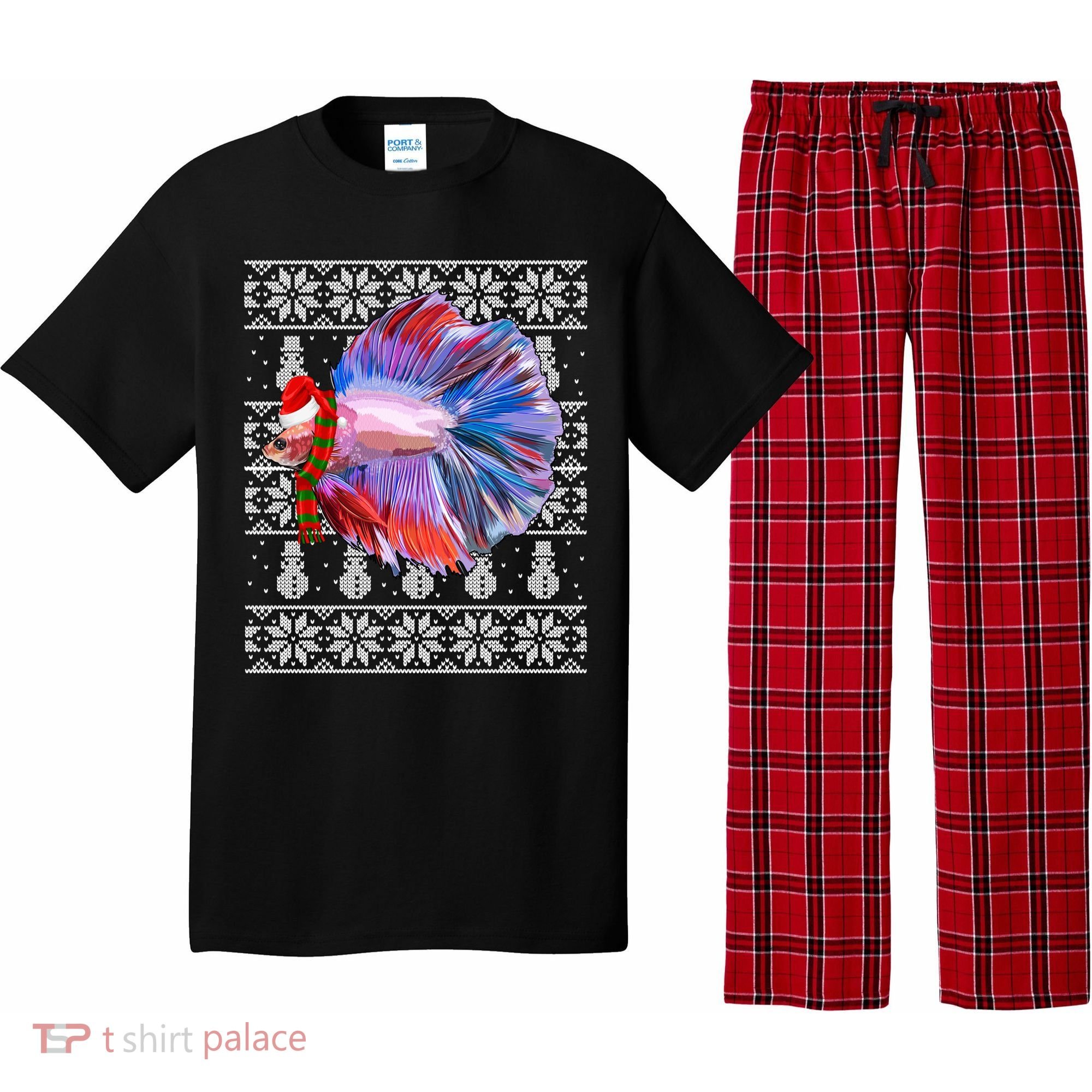 Fish Xmas Santa Hat Betta Fish Ugly Christmas Gift Pajama Set