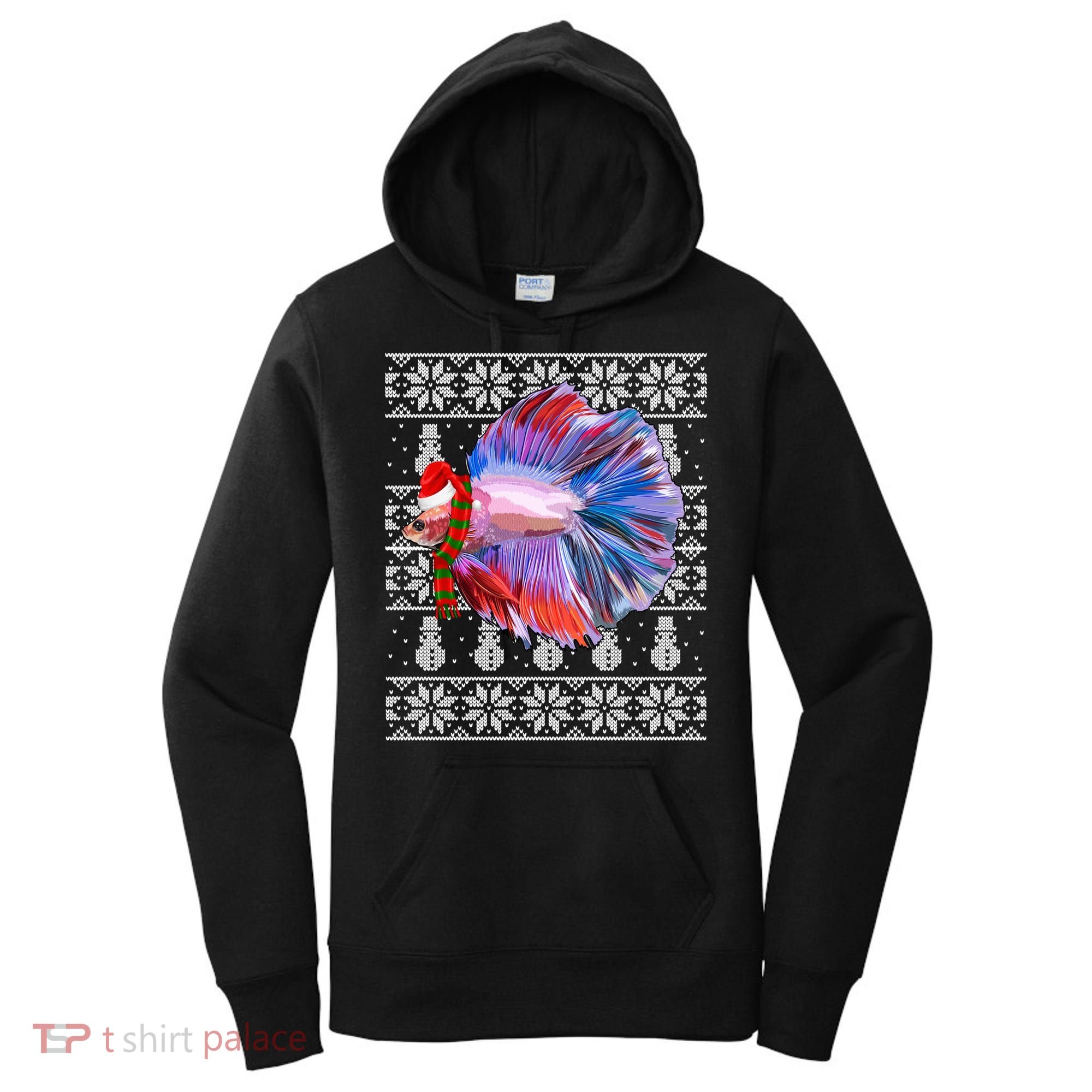 Fish Xmas Santa Hat Betta Fish Ugly Christmas Gift Women's Hoodie