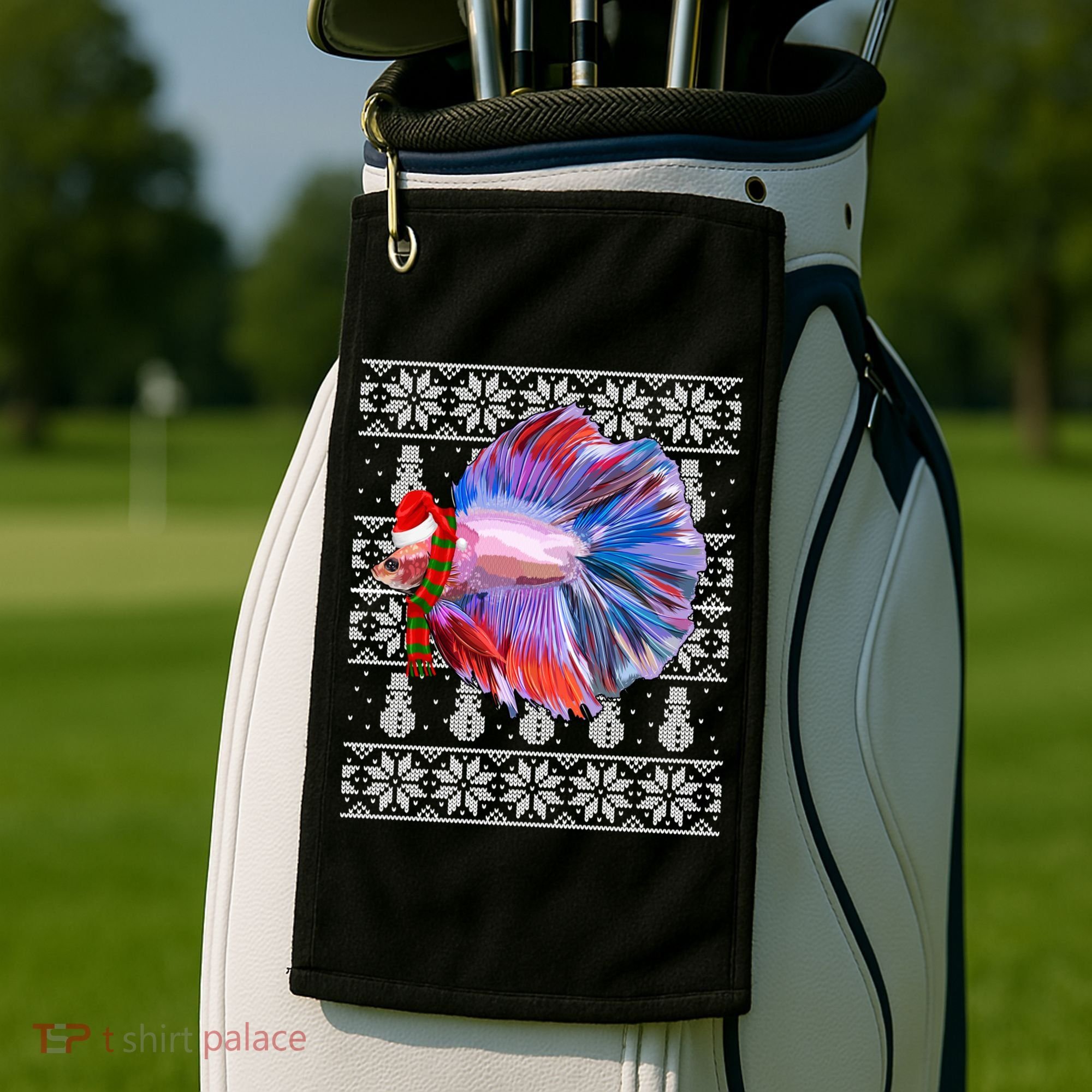 Fish Xmas Santa Hat Betta Fish Ugly Christmas Gift Golf Towel