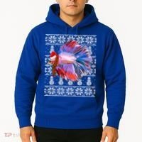 Fish Xmas Santa Hat Betta Fish Ugly Christmas Gift Hoodie thumb 2