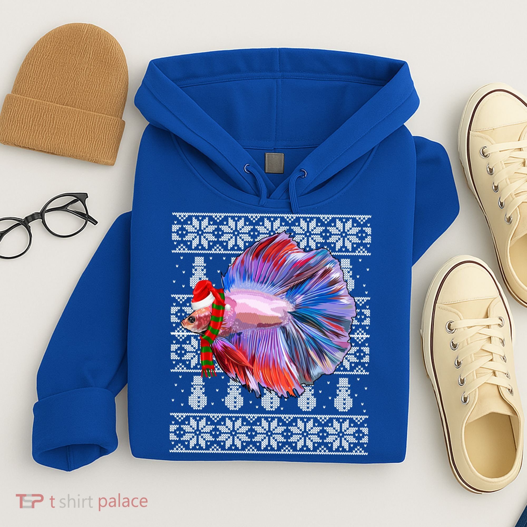 Fish Xmas Santa Hat Betta Fish Ugly Christmas Gift Hoodie