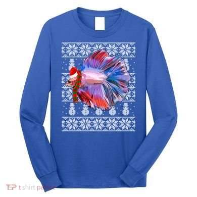 Fish Xmas Santa Hat Betta Fish Ugly Christmas Gift Long Sleeve Shirt