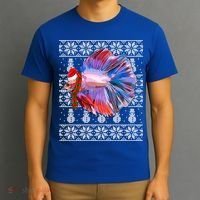 Fish Xmas Santa Hat Betta Fish Ugly Christmas Gift T-Shirt thumb 3