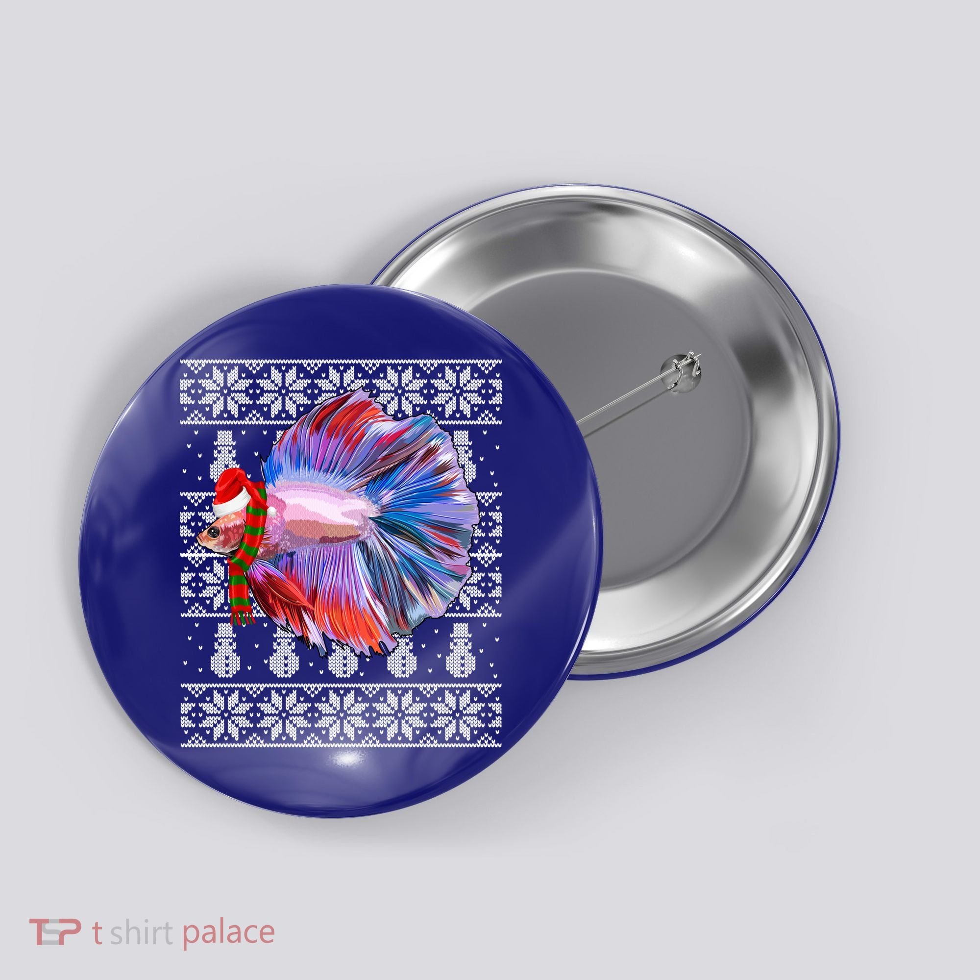 Fish Xmas Santa Hat Betta Fish Ugly Christmas Gift Button