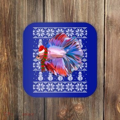 Fish Xmas Santa Hat Betta Fish Ugly Christmas Gift Coaster