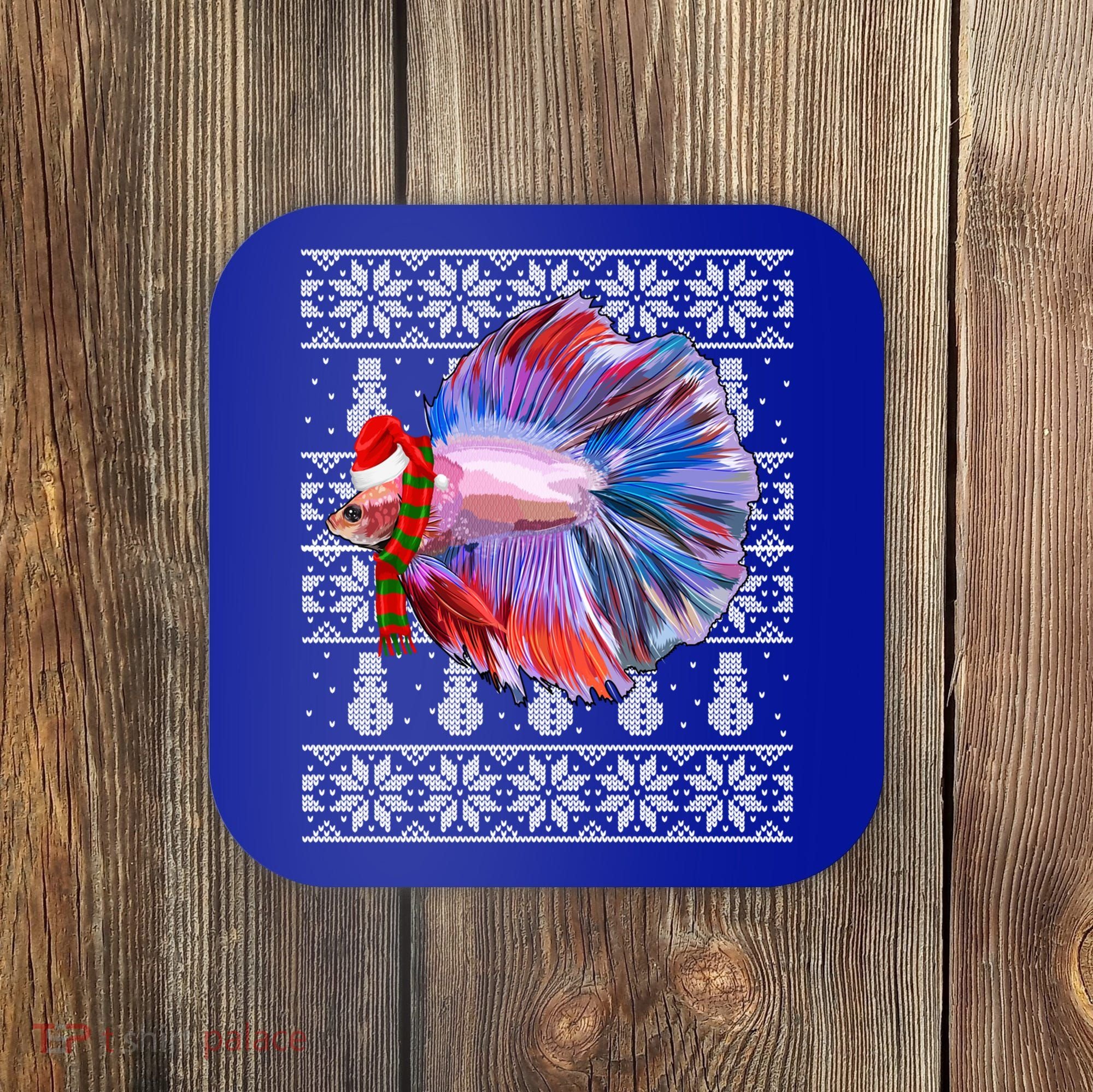 Fish Xmas Santa Hat Betta Fish Ugly Christmas Gift Coaster