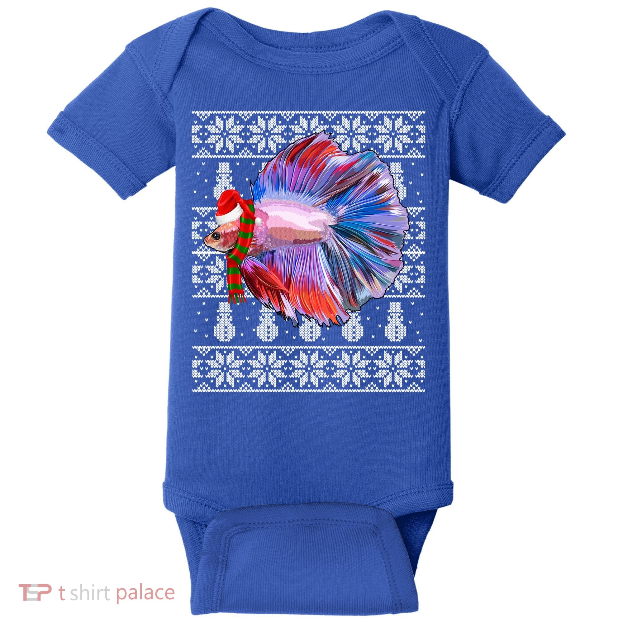 Fish Xmas Santa Hat Betta Fish Ugly Christmas Gift Baby Bodysuit