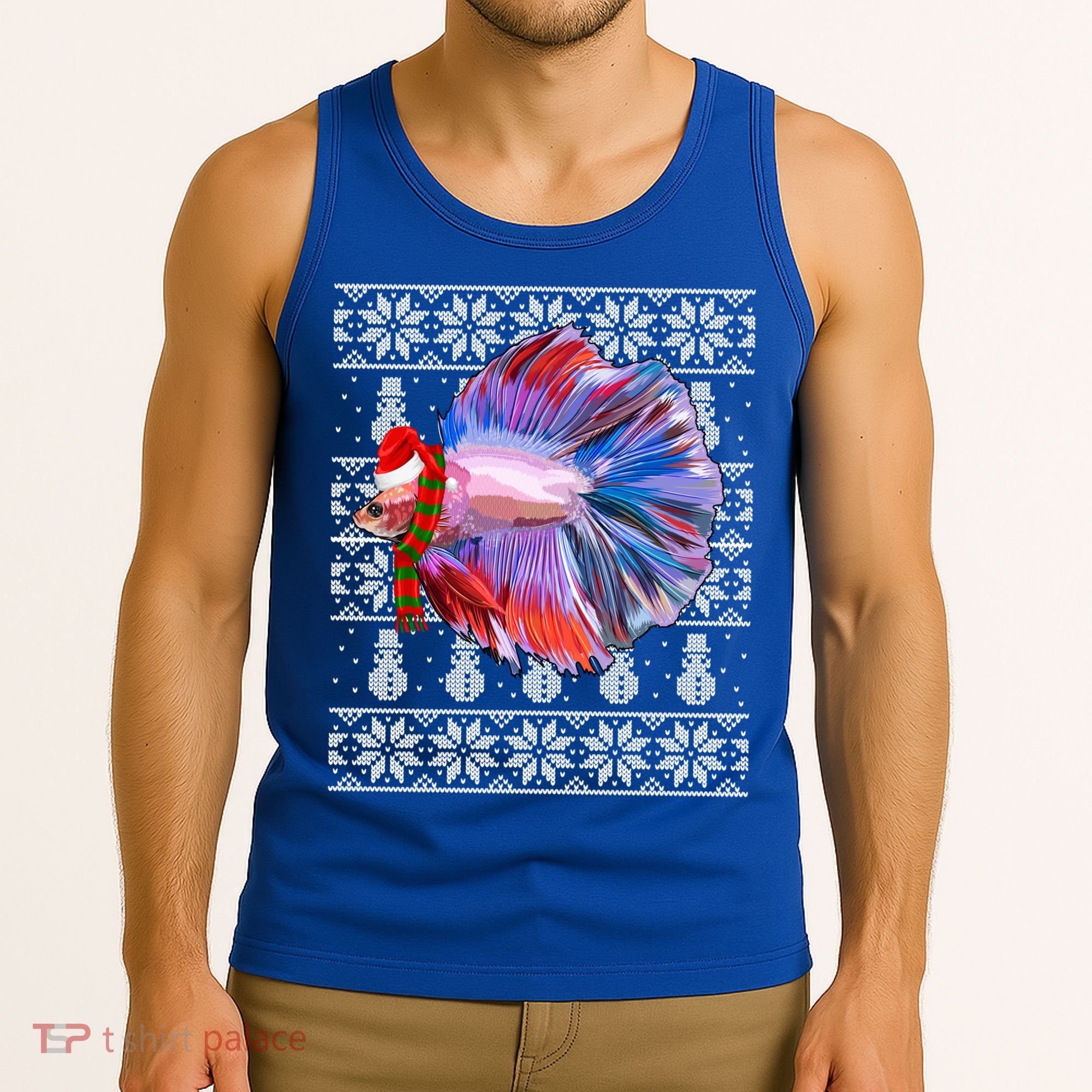 Fish Xmas Santa Hat Betta Fish Ugly Christmas Gift Tank Top