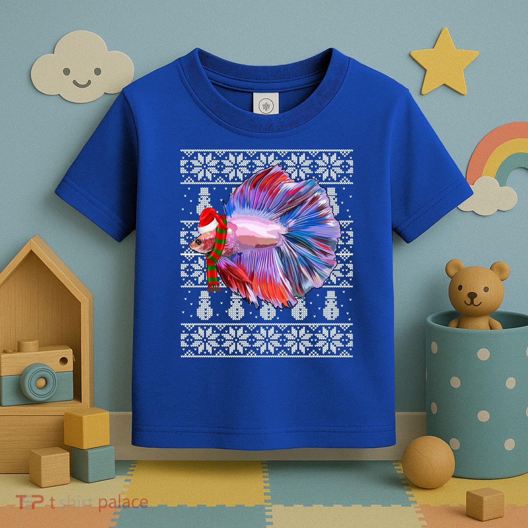 Fish Xmas Santa Hat Betta Fish Ugly Christmas Gift Toddler T-Shirt