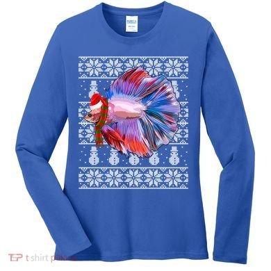 Fish Xmas Santa Hat Betta Fish Ugly Christmas Gift Women's Long Sleeve Shirt