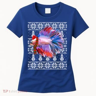 Fish Xmas Santa Hat Betta Fish Ugly Christmas Gift Women's T-Shirt