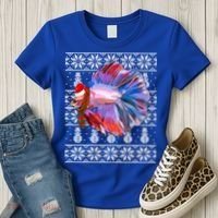 Fish Xmas Santa Hat Betta Fish Ugly Christmas Gift Women's T-Shirt thumb 3