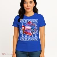 Fish Xmas Santa Hat Betta Fish Ugly Christmas Gift Women's T-Shirt thumb 4